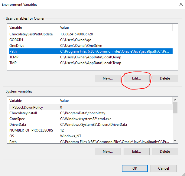 Edit the system path